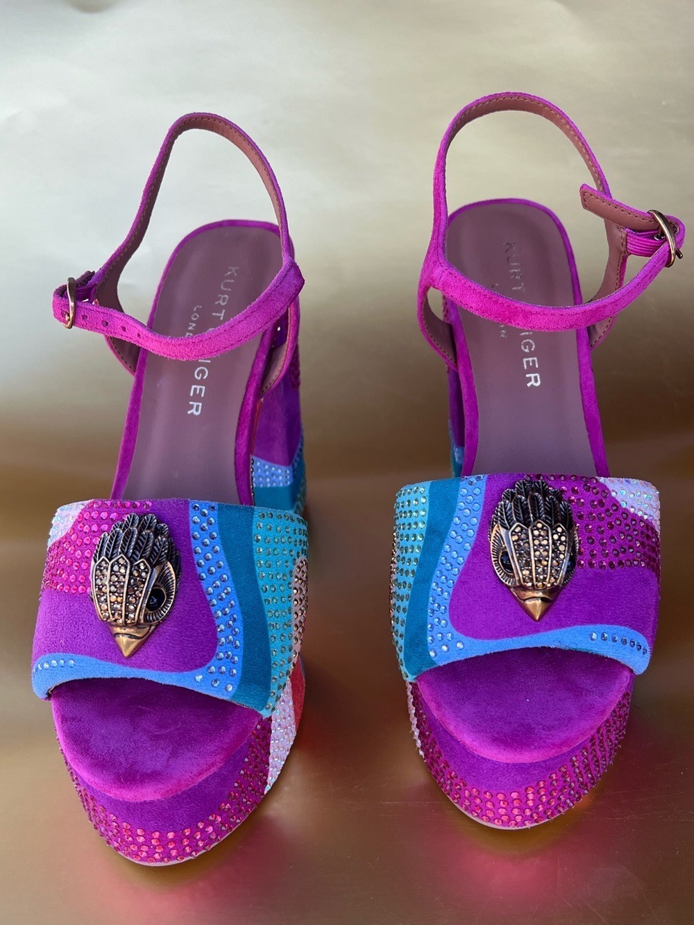 NWOB $225 Kurt Geiger London Rainbow Crystal Platform Heels Size 38 - Picture 7 of 7